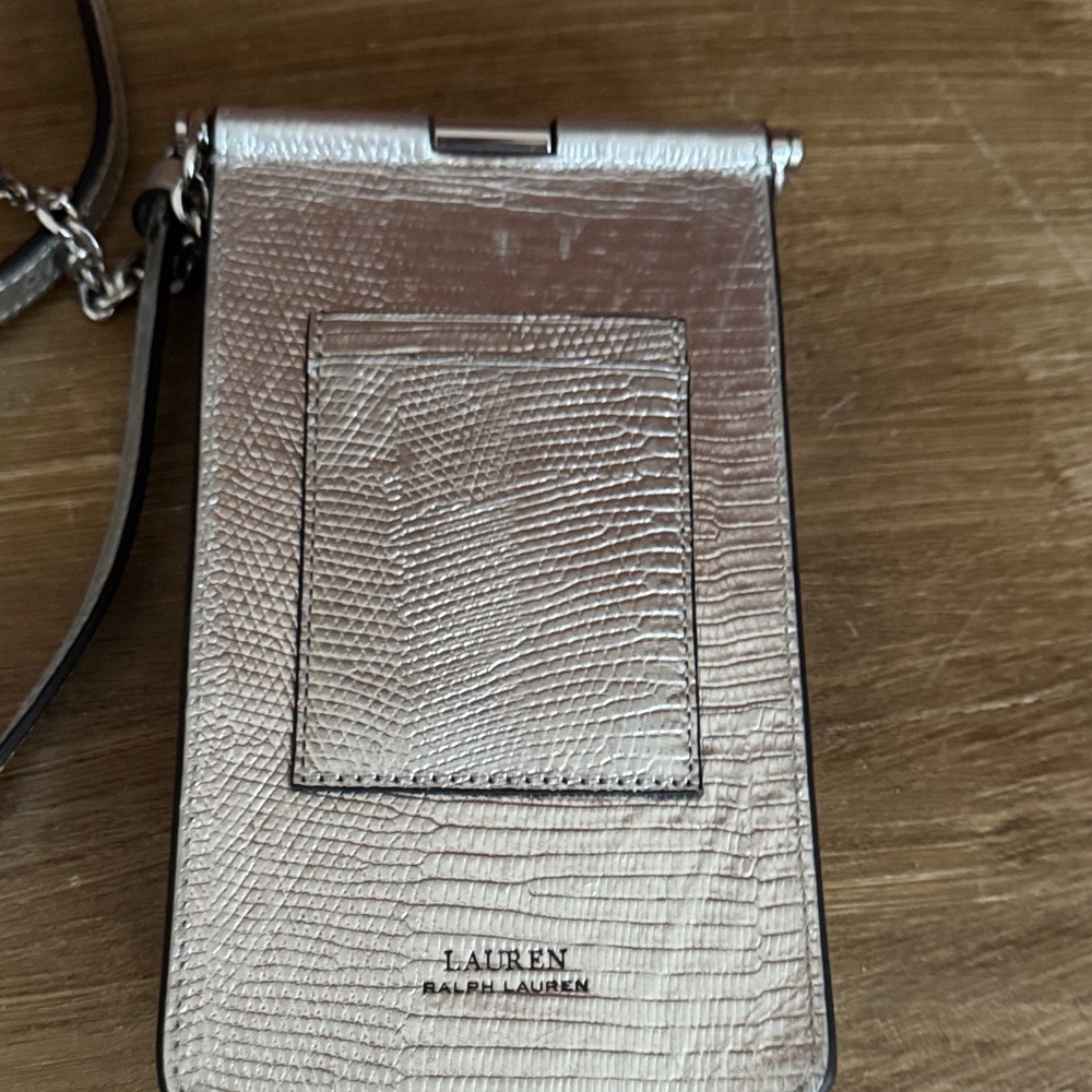 Ralph Lauren Silver Tone Leather Phone Crossbody Bag - Picture 4 of 6